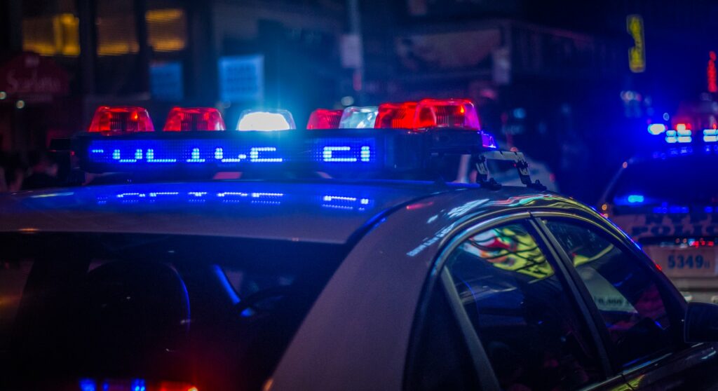 A police car at night